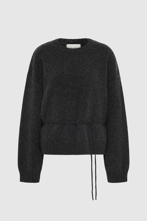 Wool Crew Neck Jumper - Dark Charcoal Melange