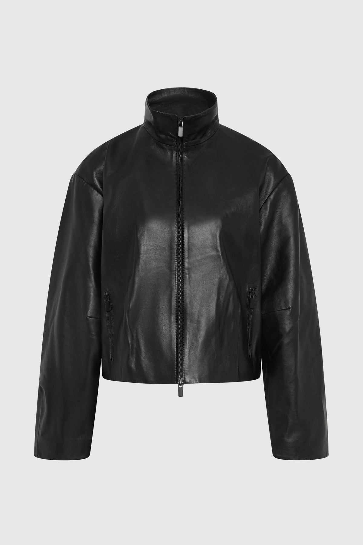 Cocoon Zip Leather Jacket - Black