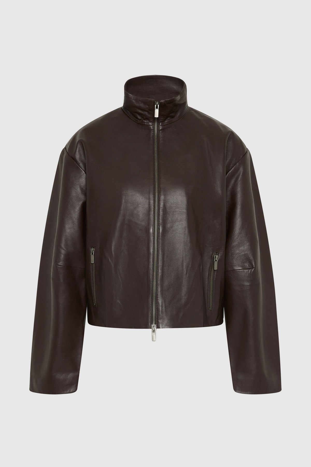 Cocoon Zip Leather Jacket - Chocolate