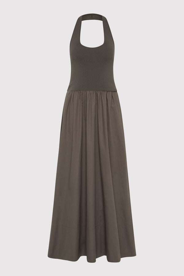 Halter Gathered Dress - Khaki
