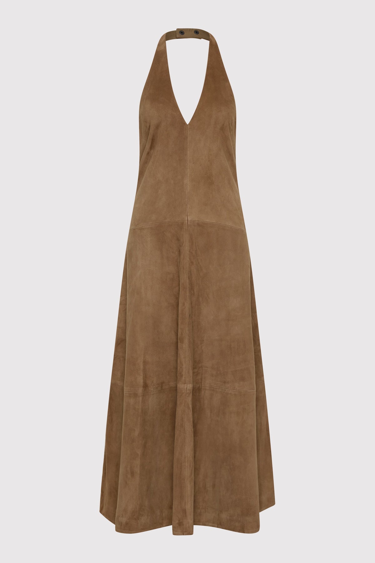 Suede Halter Plunge Dress - Toffee