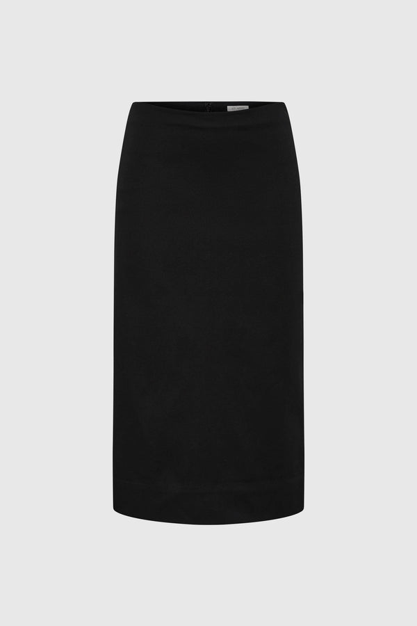 Compact Cotton Layered Column Skirt - Black