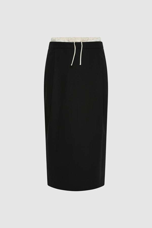 Layered Waist Column Skirt - Black