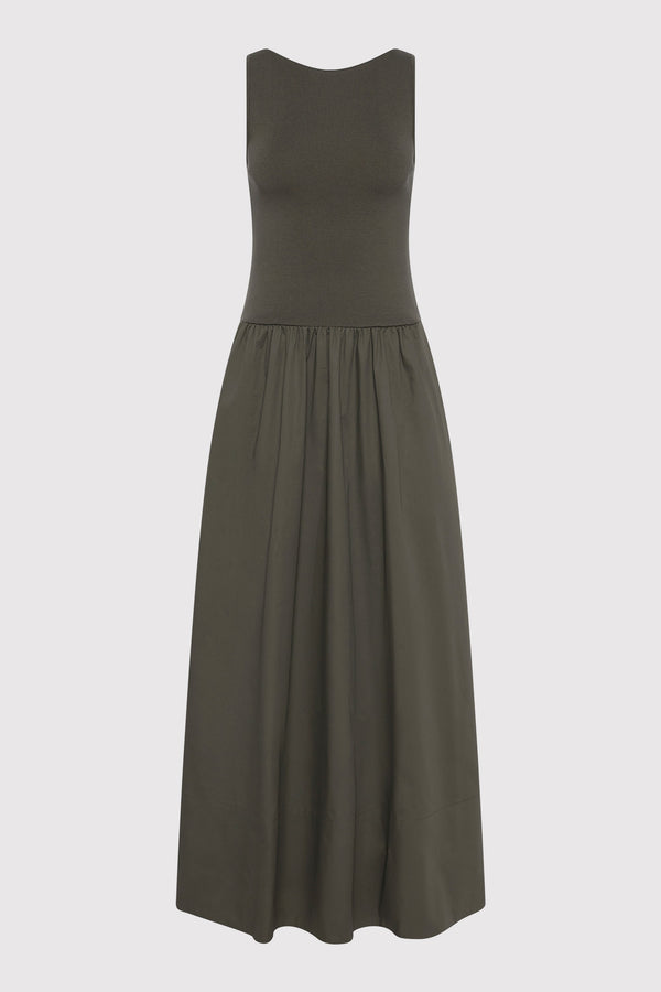 Bateau Cut Out Dress - Khaki