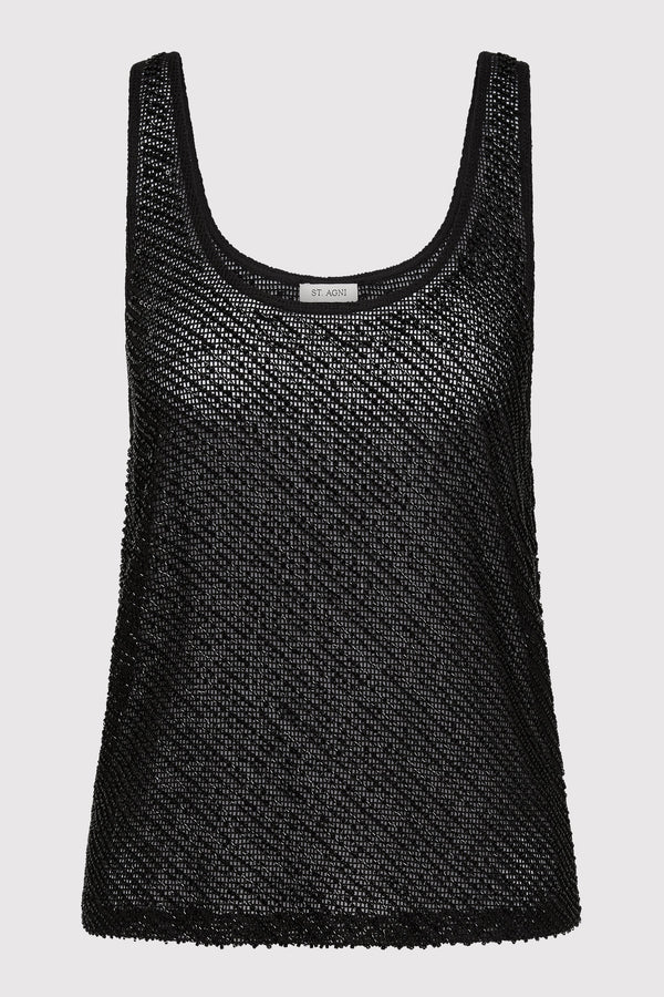 Glass Beaded Mesh Top - Jet Black