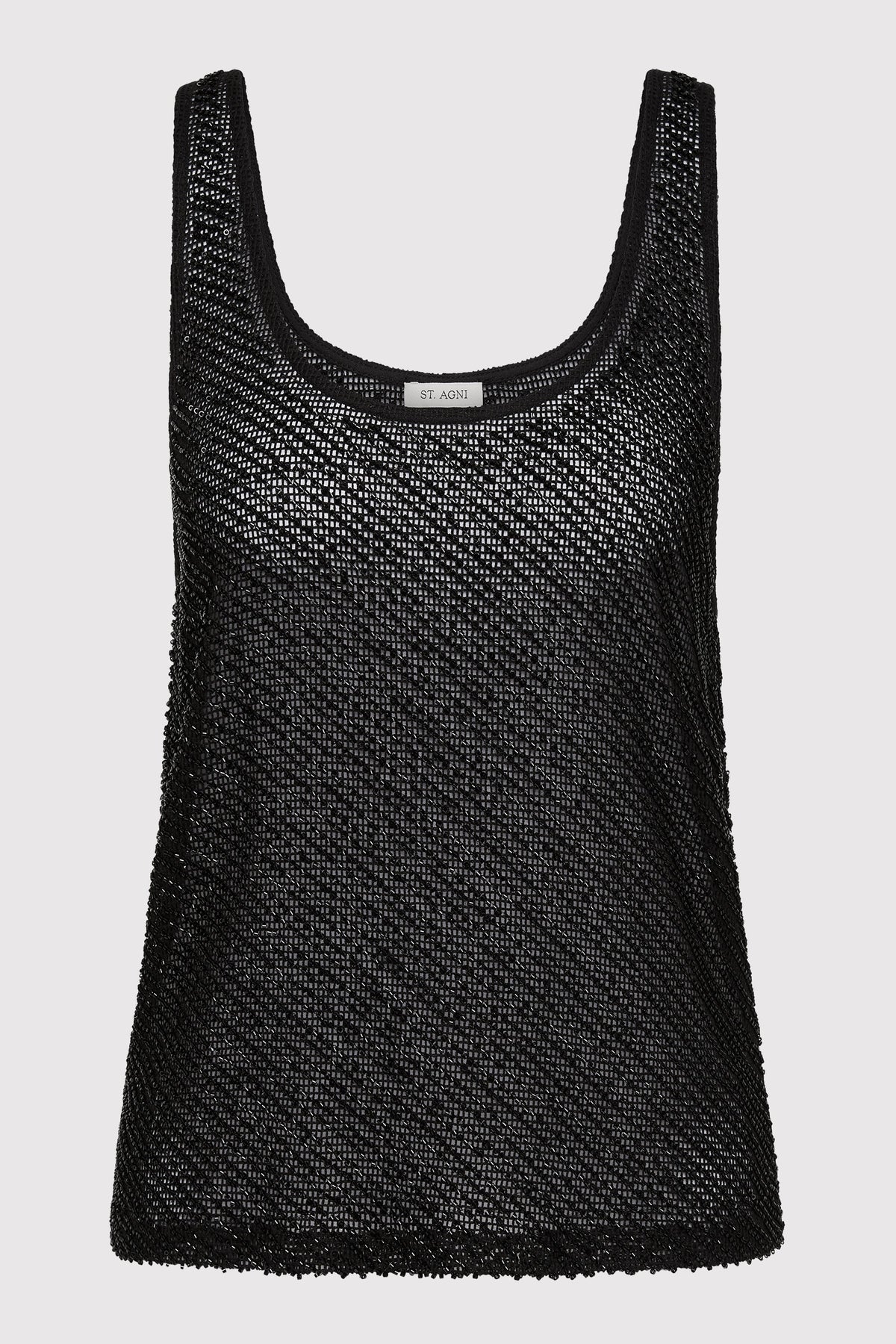 Glass Beaded Mesh Top - Jet Black