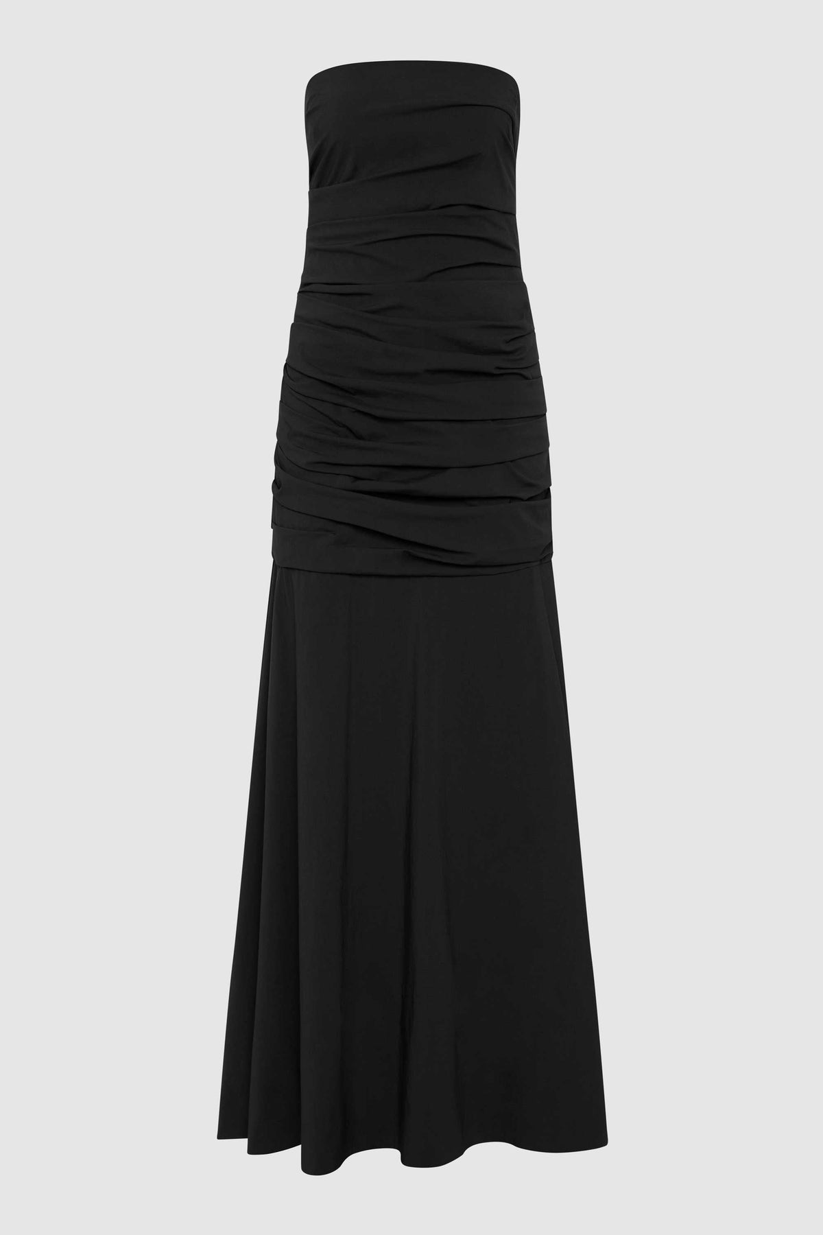 Gathered Strapless Longline Dress - Black