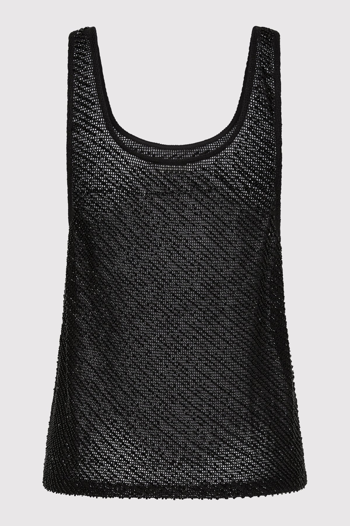 Glass Beaded Mesh Top - Jet Black