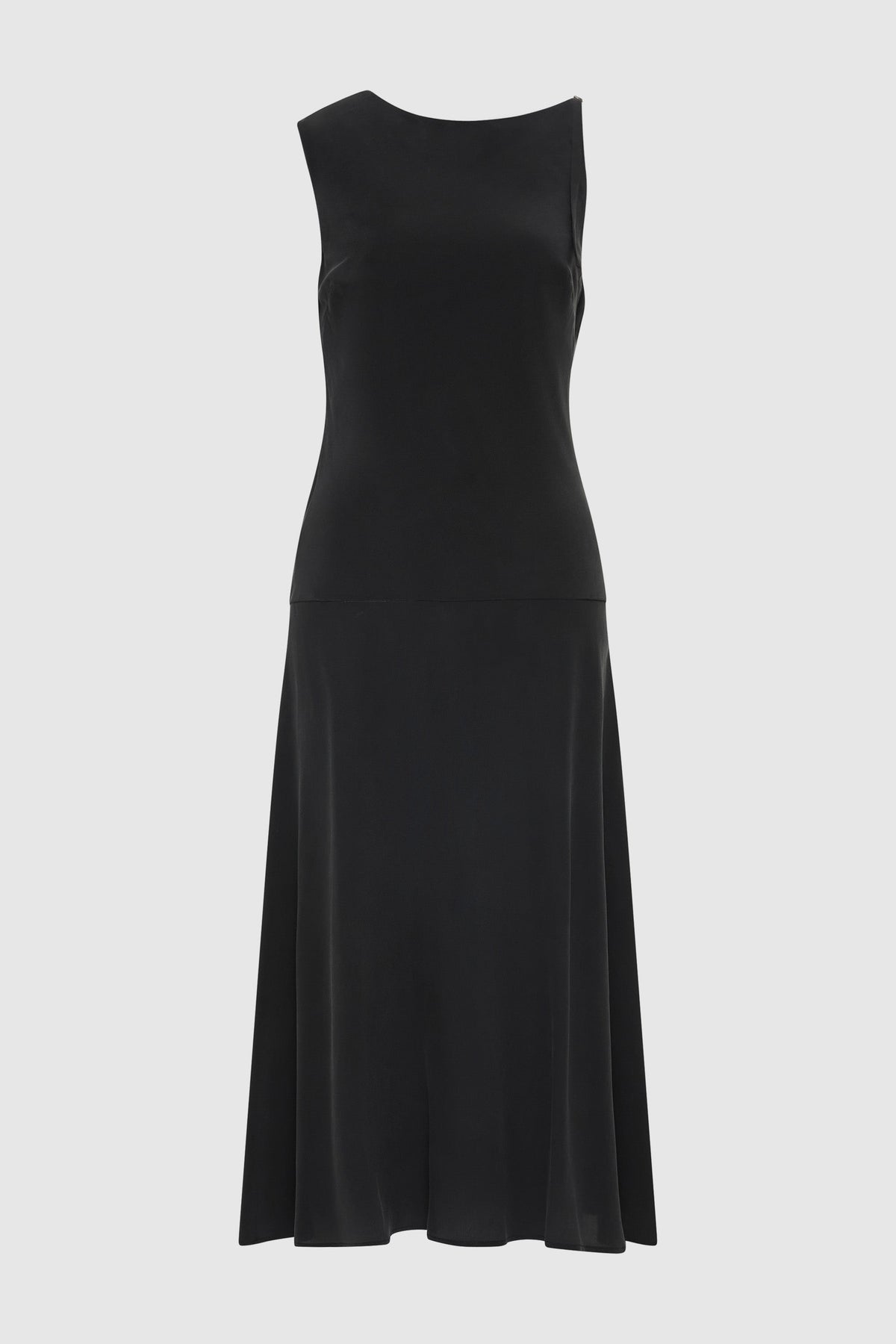 Silk Drape Back Midi Dress - Black