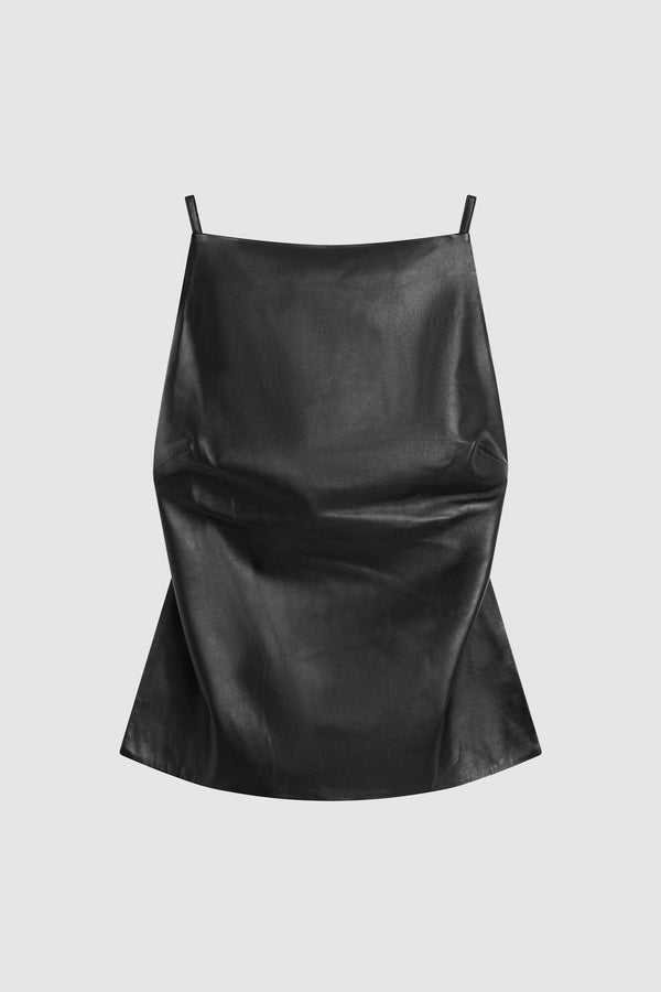 Leather Square Neck Top - Black