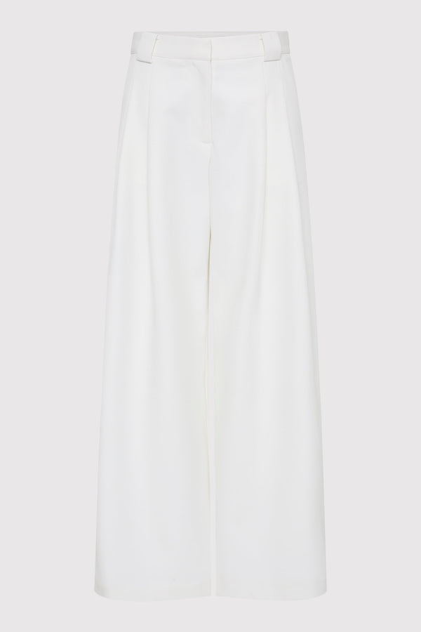 Twill Wide Leg Pleat Pants - Off White