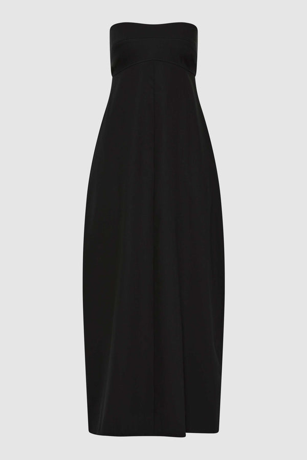 Wool Strapless Cocoon Dress - Black