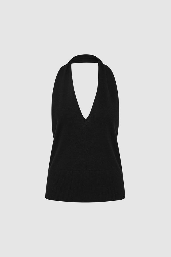 Fine Merino Halter Top - Black