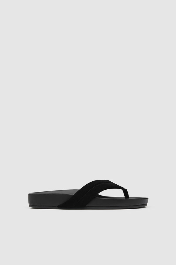 Suede Stitch Detail Thong Slide - Black