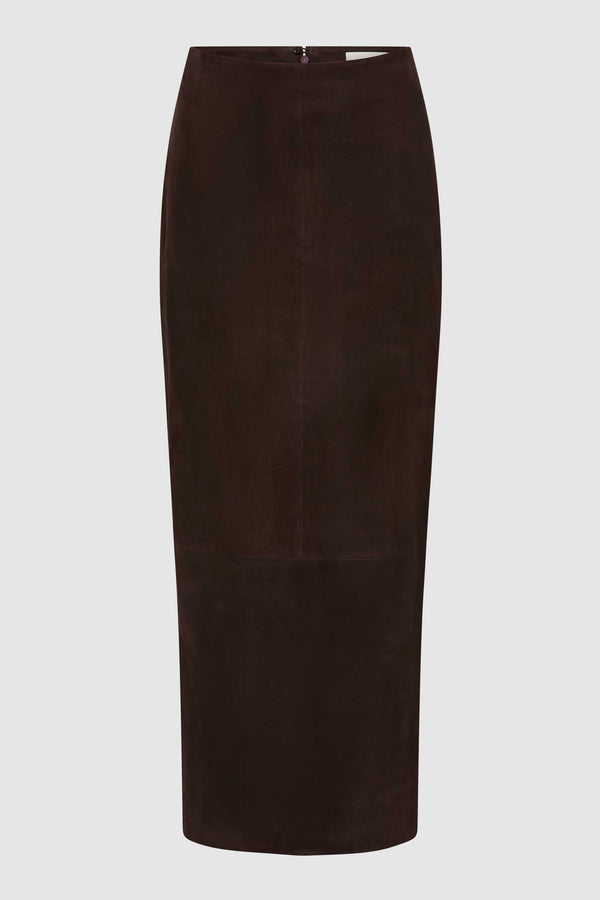 Suede Column Skirt - Coffee