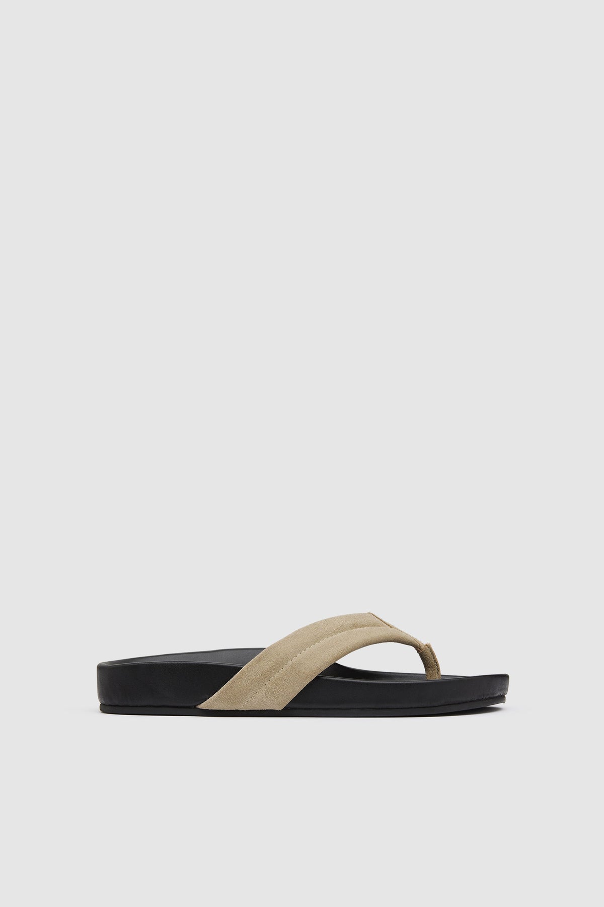 Suede Stitch Detail Thong Slide - Rock