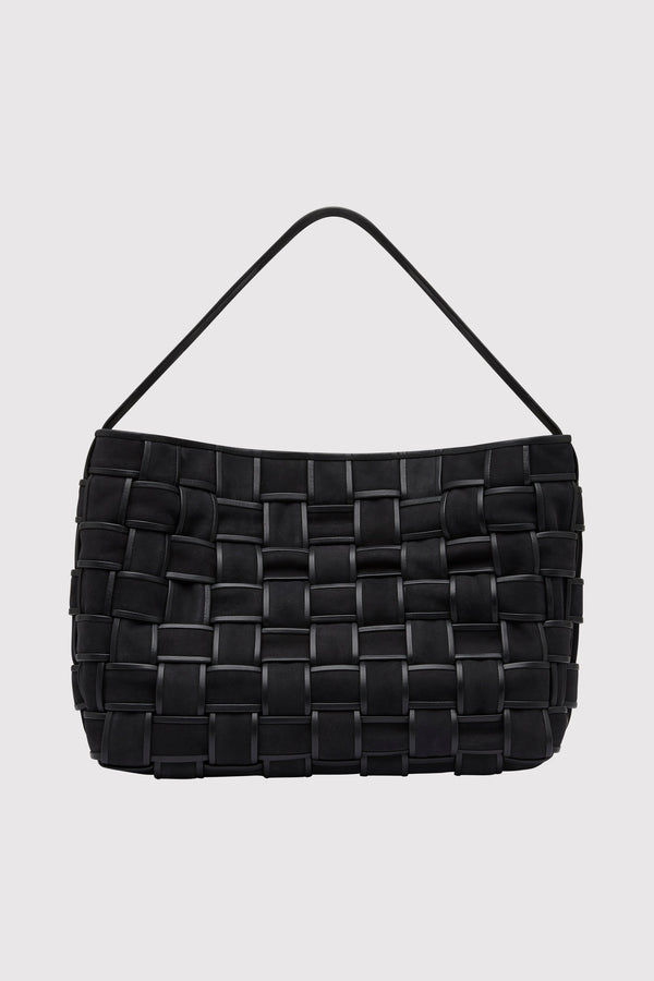 Border Woven Large Tote - Black