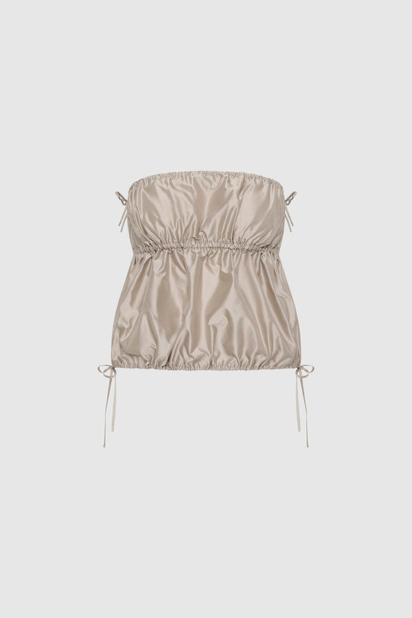 Paper Taffeta Strapless Drawstring Top - Fog