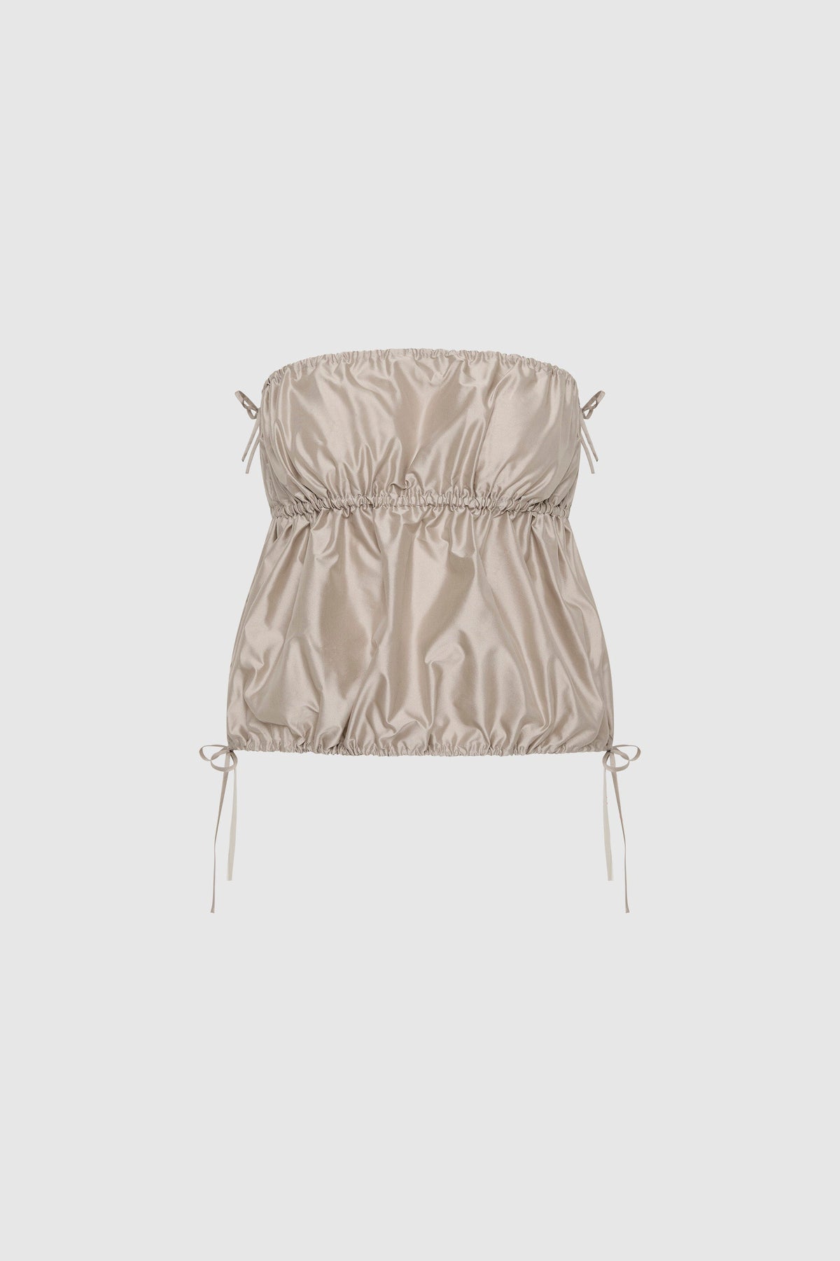 Paper Taffeta Strapless Drawstring Top - Fog - Ghost