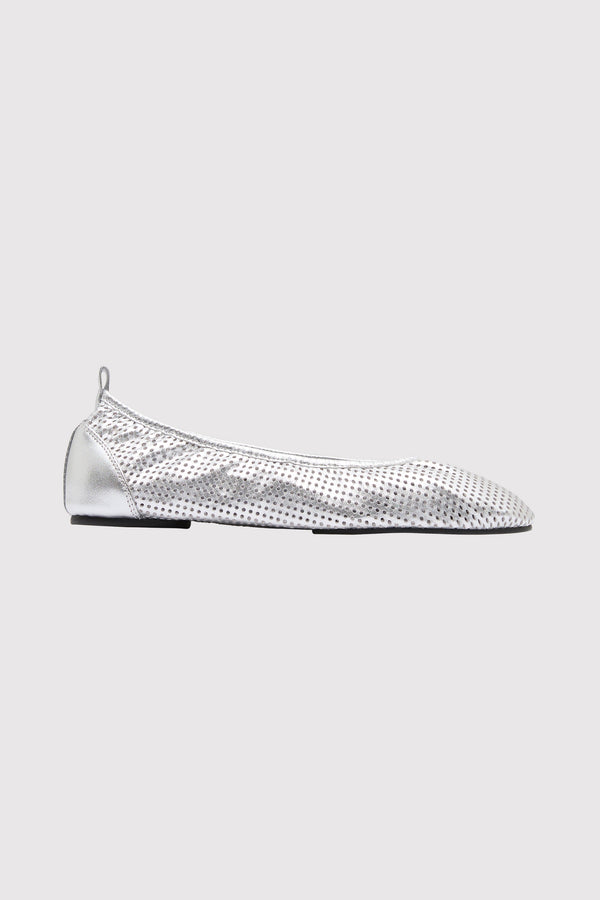Minimal Perforated Ballet Flat - Silver