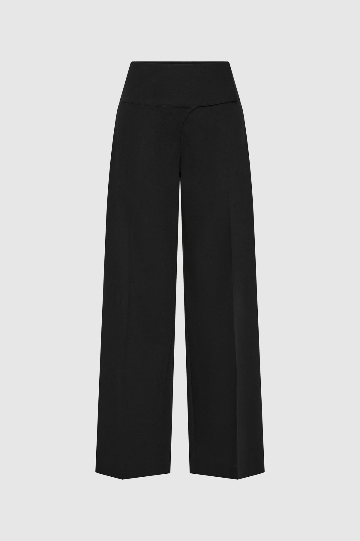 Wool Wide Waistband Pants - Black