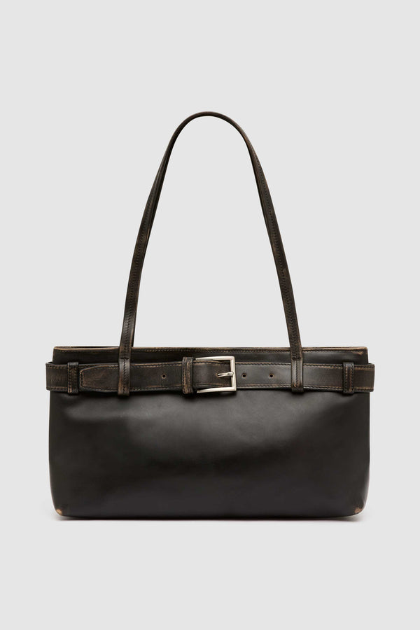 Brushed Belt Detail Baguette - Black