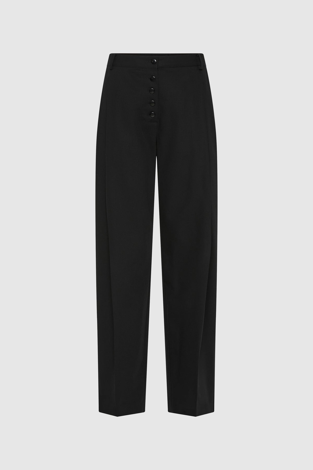 Wool Button Front Pleat Pants - Black