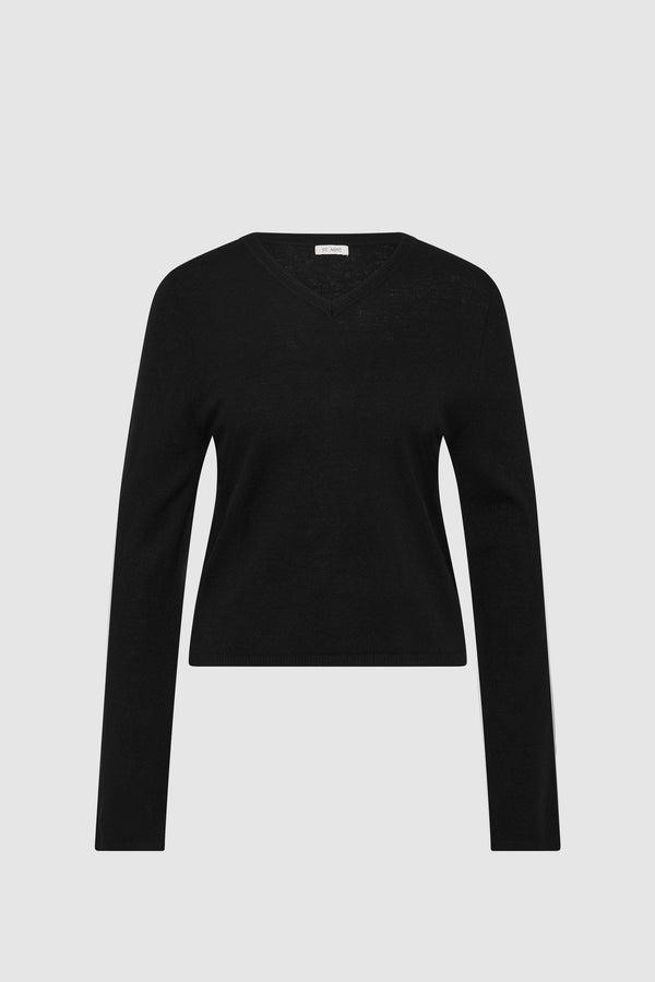 Fine Merino V Neck Sweater - Black