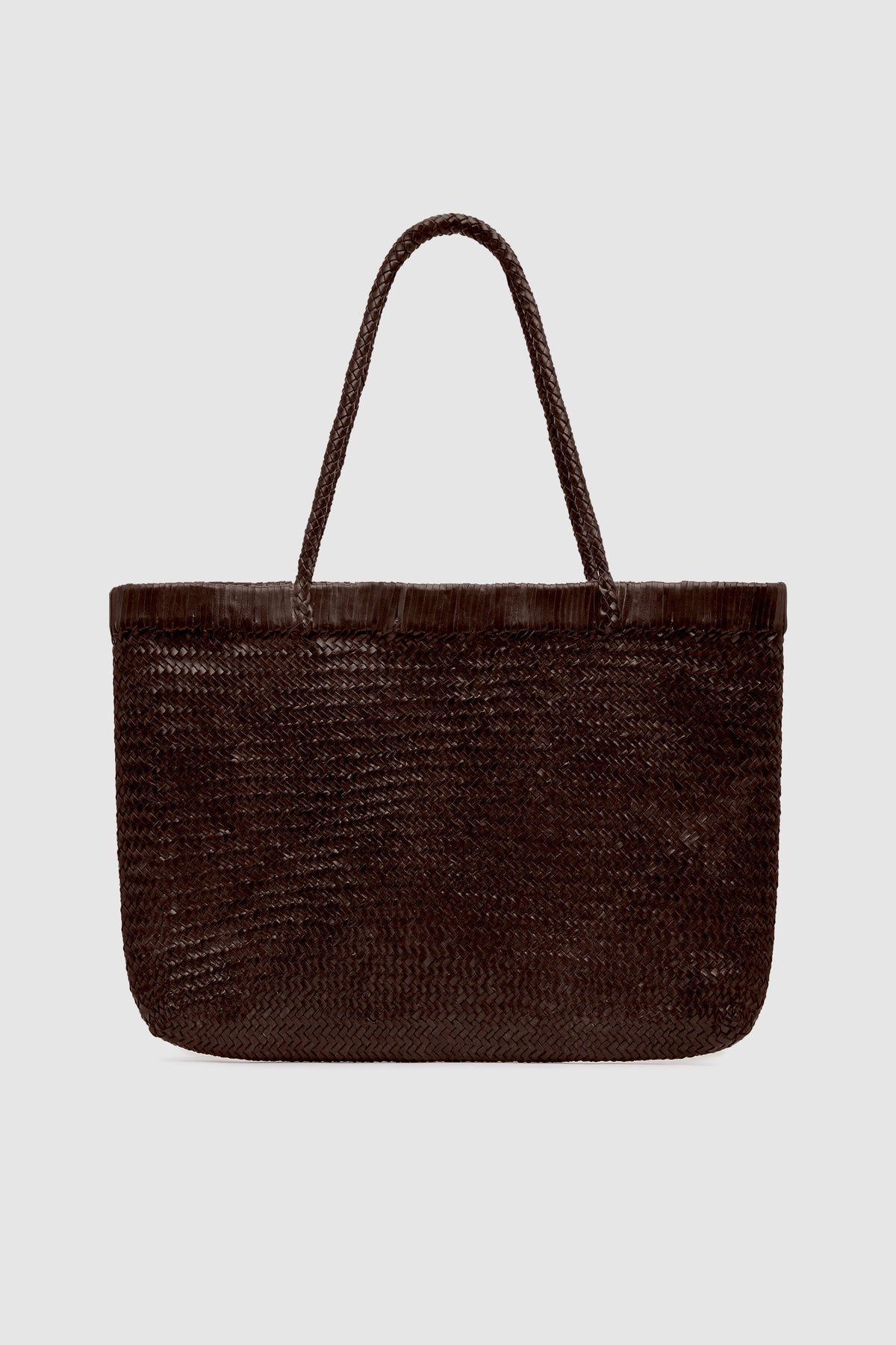 Wide Bagu Woven Tote - Chocolate