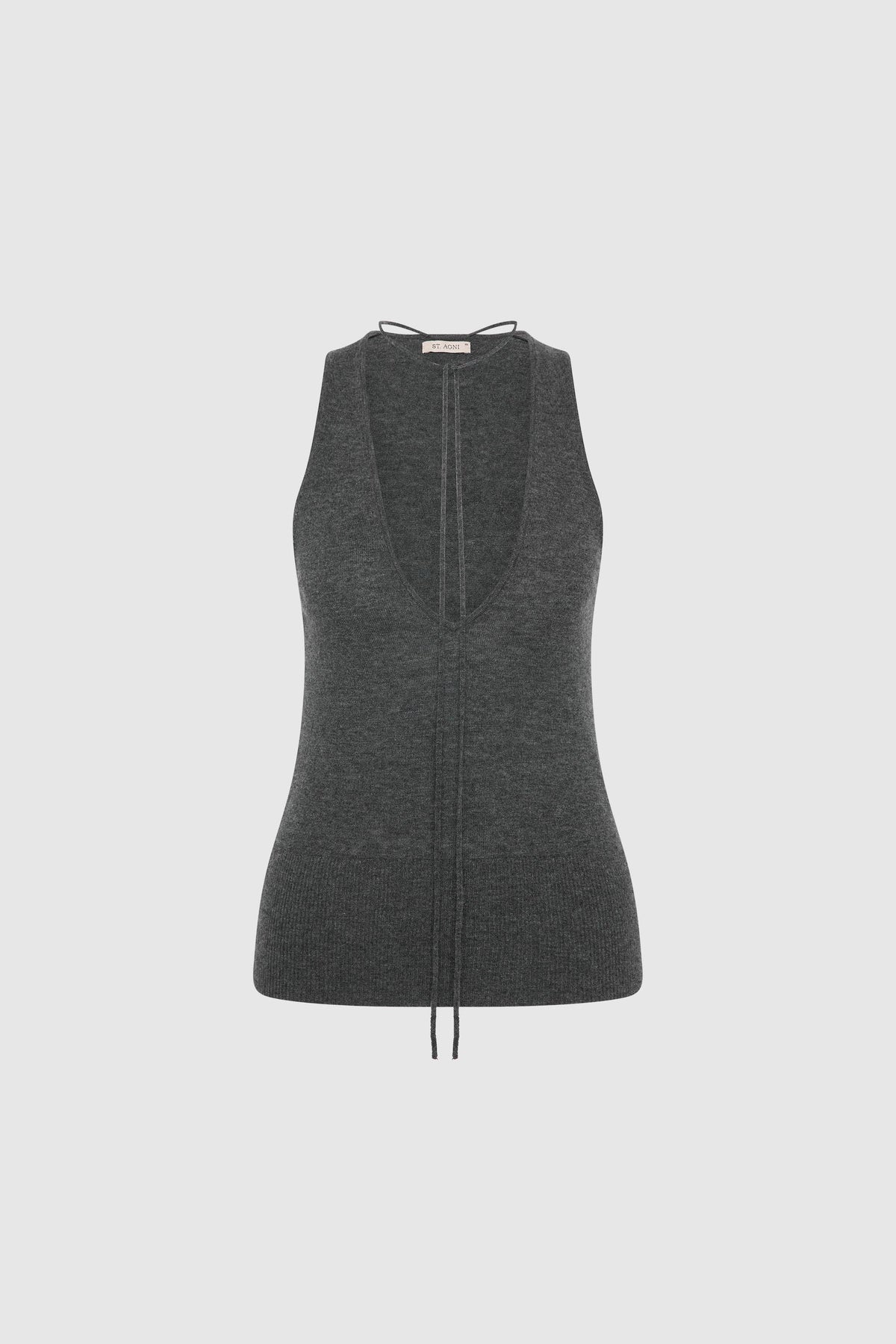 Plunge Rouleau Knit Tie Top - Iron Melange
