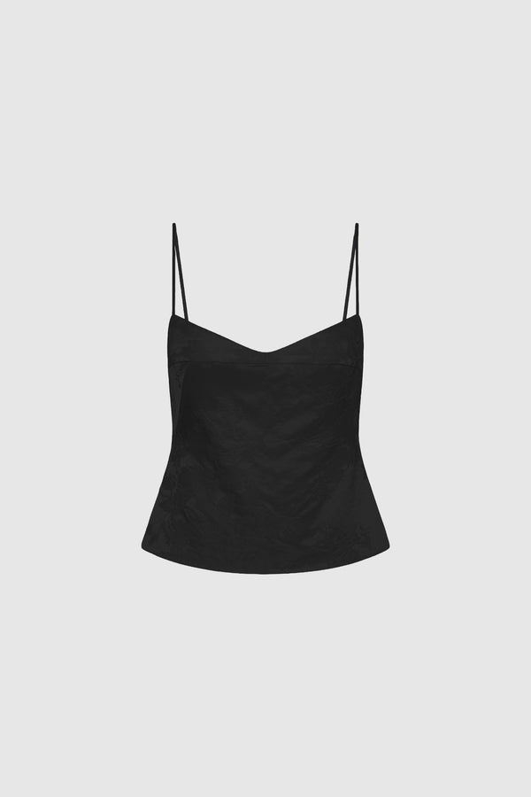 Silk Wool Jacquard Cami - Black