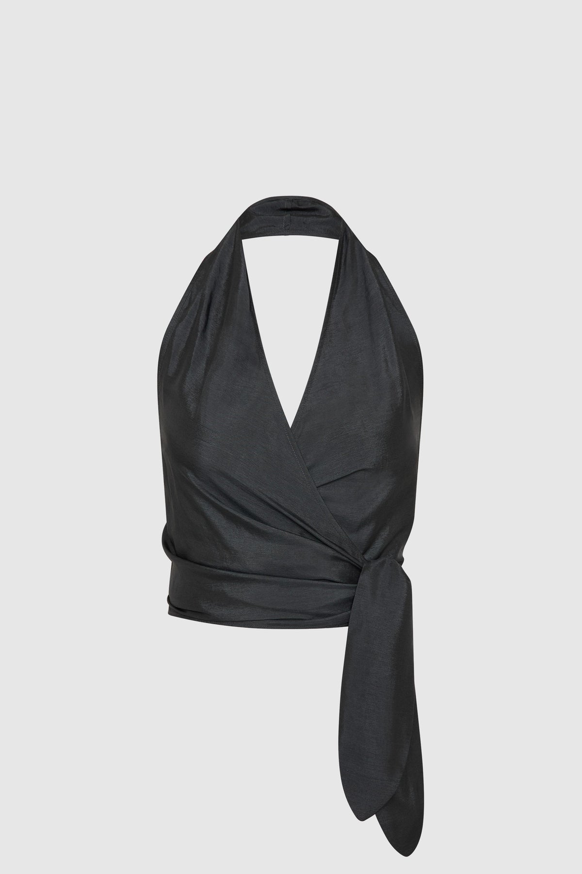 Silk Halter Wrap Top - Washed Black