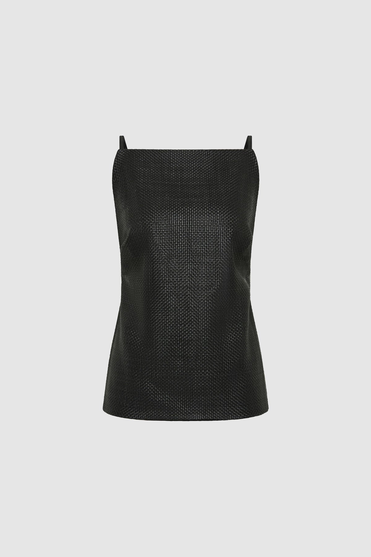 Woven Leather Square Neck Top - Black