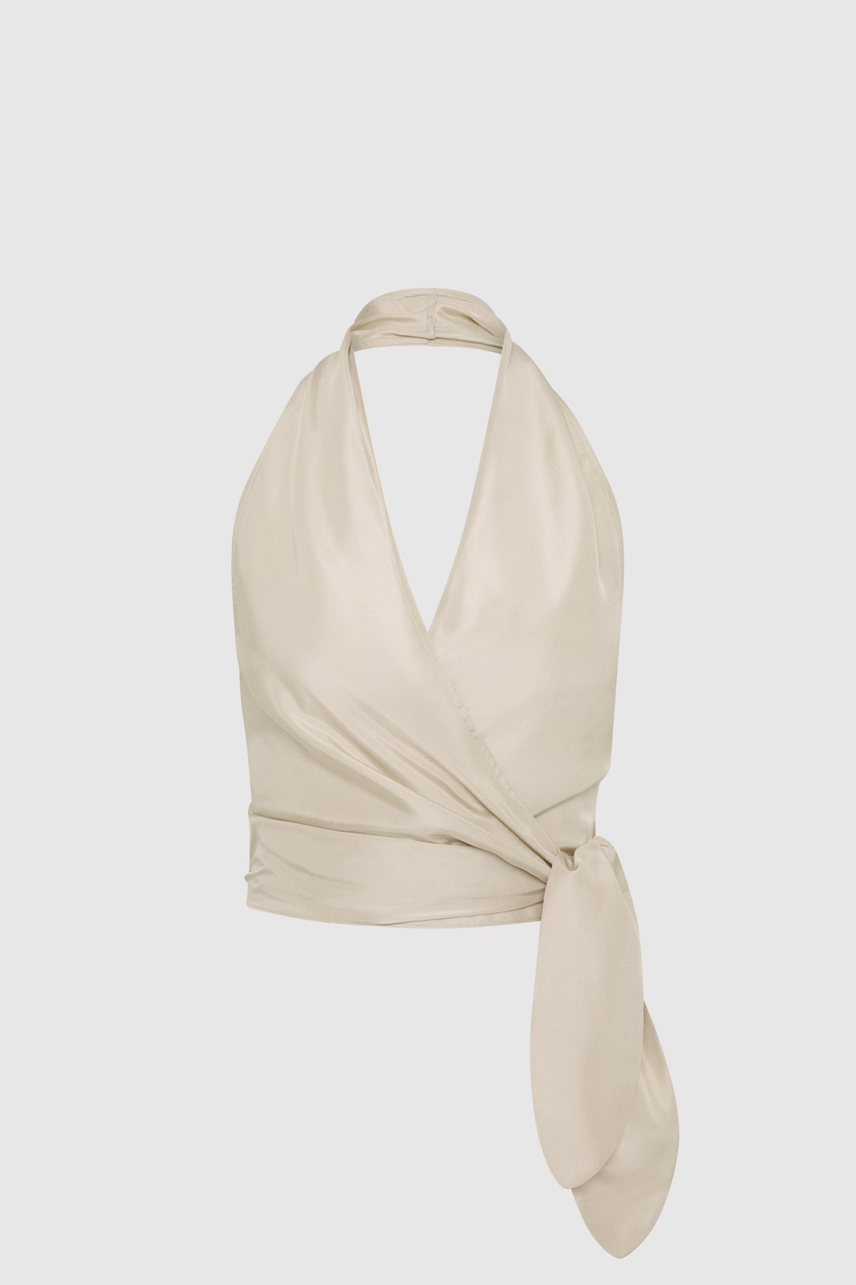Silk Halter Wrap Top - Soft Ash