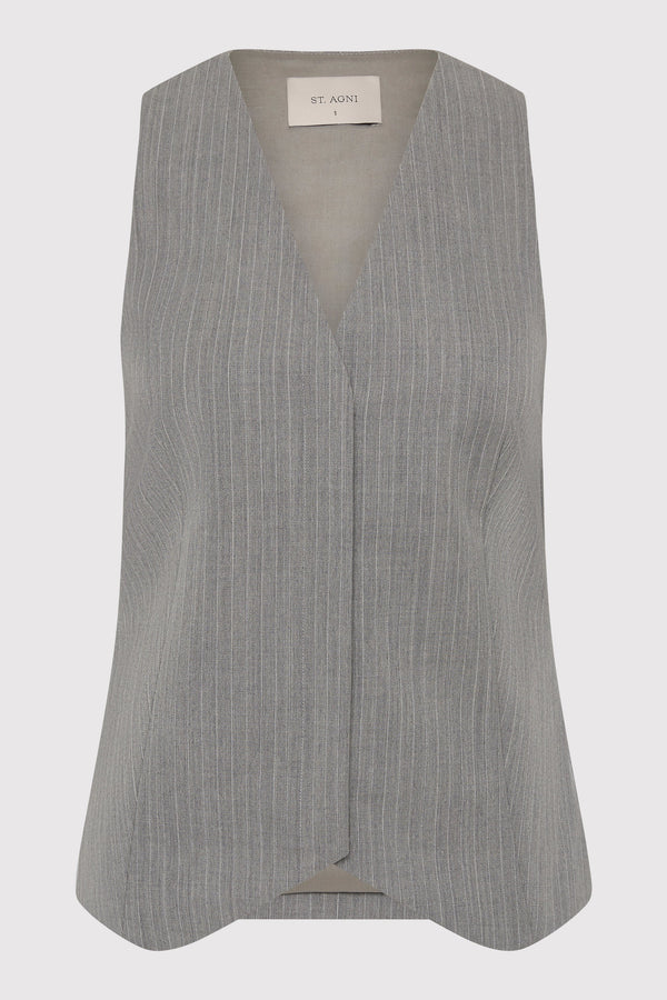 Pinstripe Wool Vest - Grey Pinstripe
