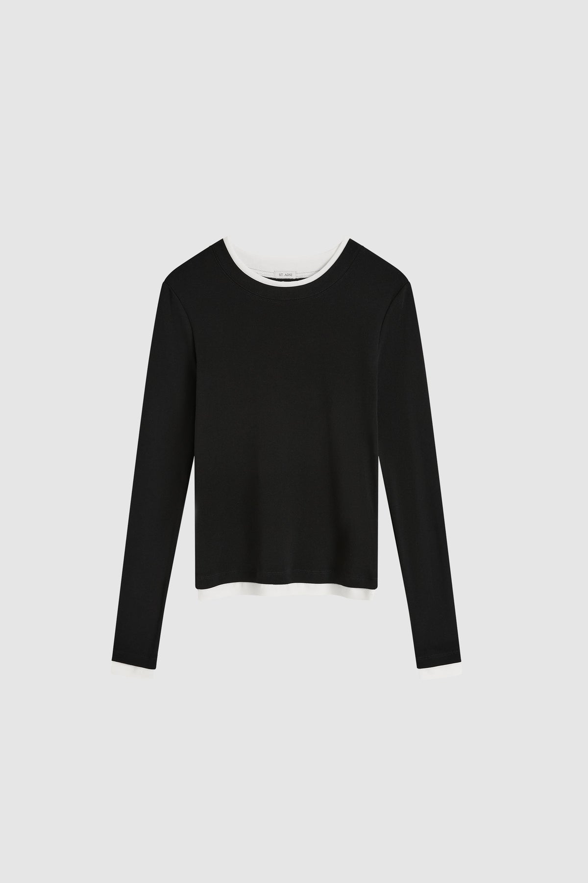 Organic Cotton Layered Long Sleeve Top - Jet Black