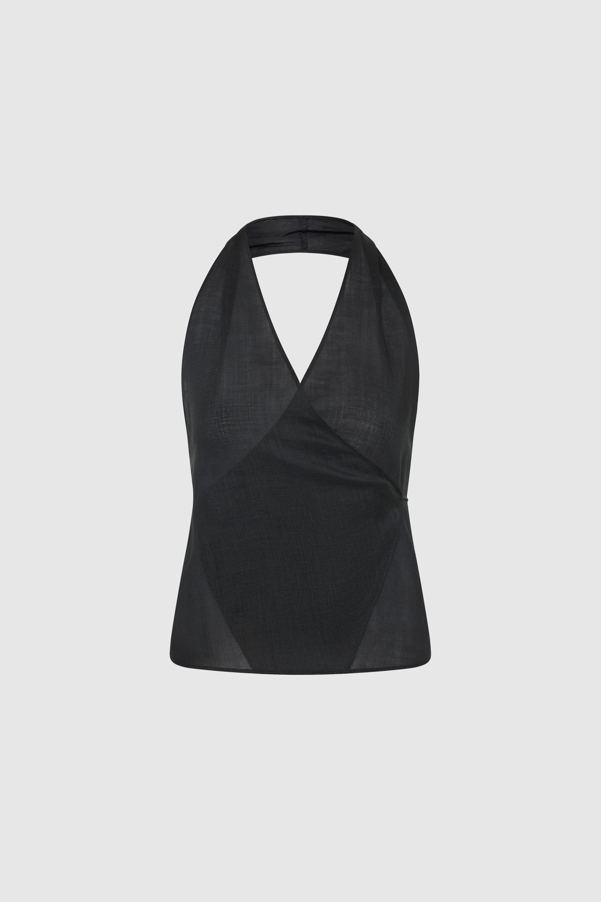 Transparent Wrap Halter Top - Black