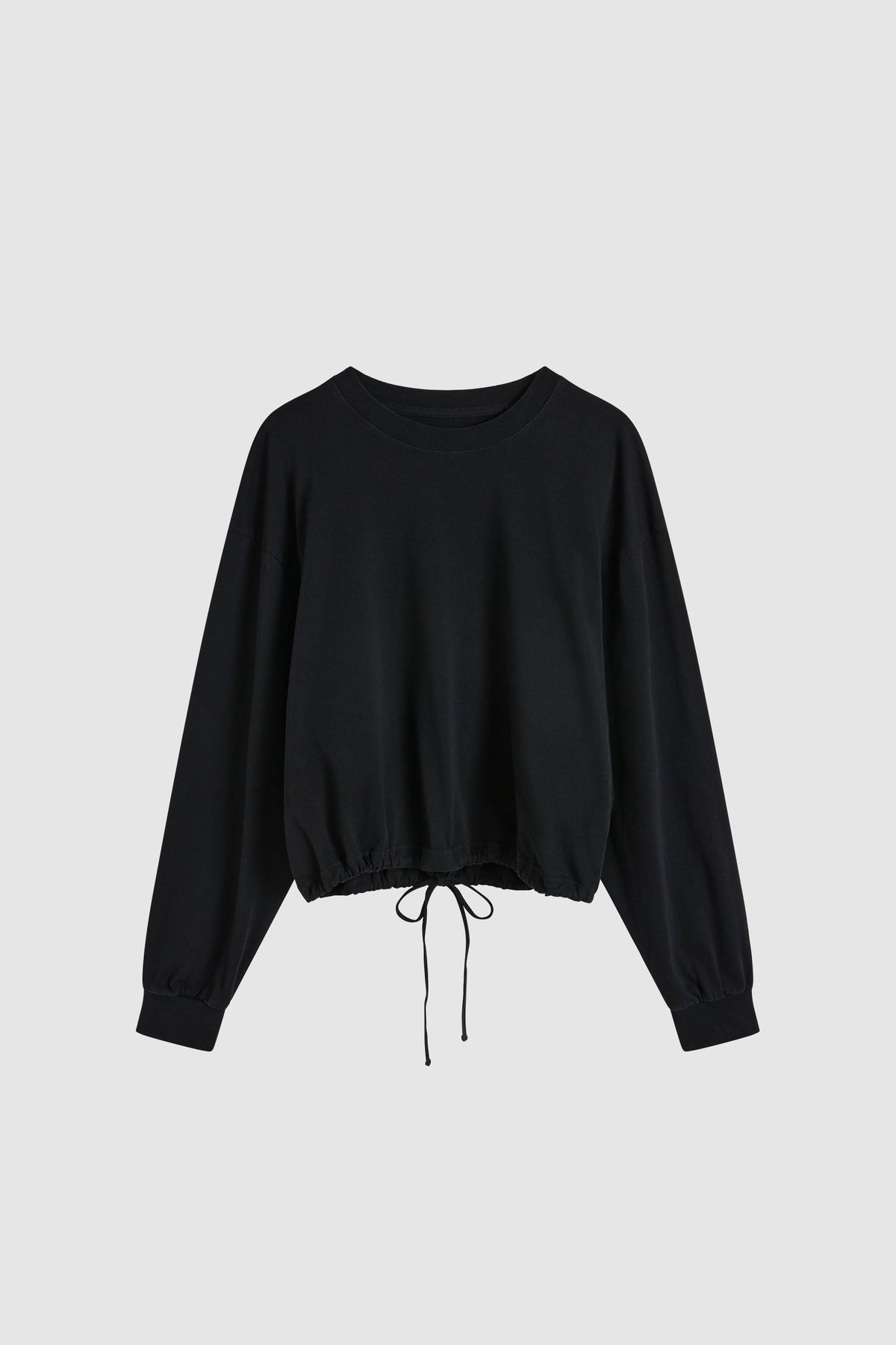 Drawstring Long Sleeve Top - Black