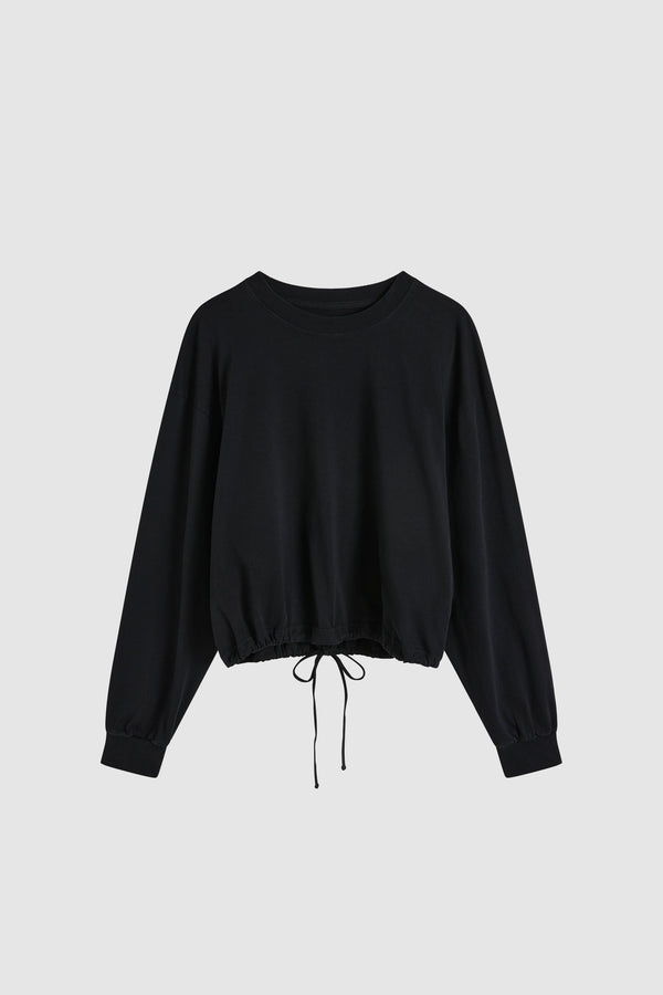 Drawstring Long Sleeve Top - Black