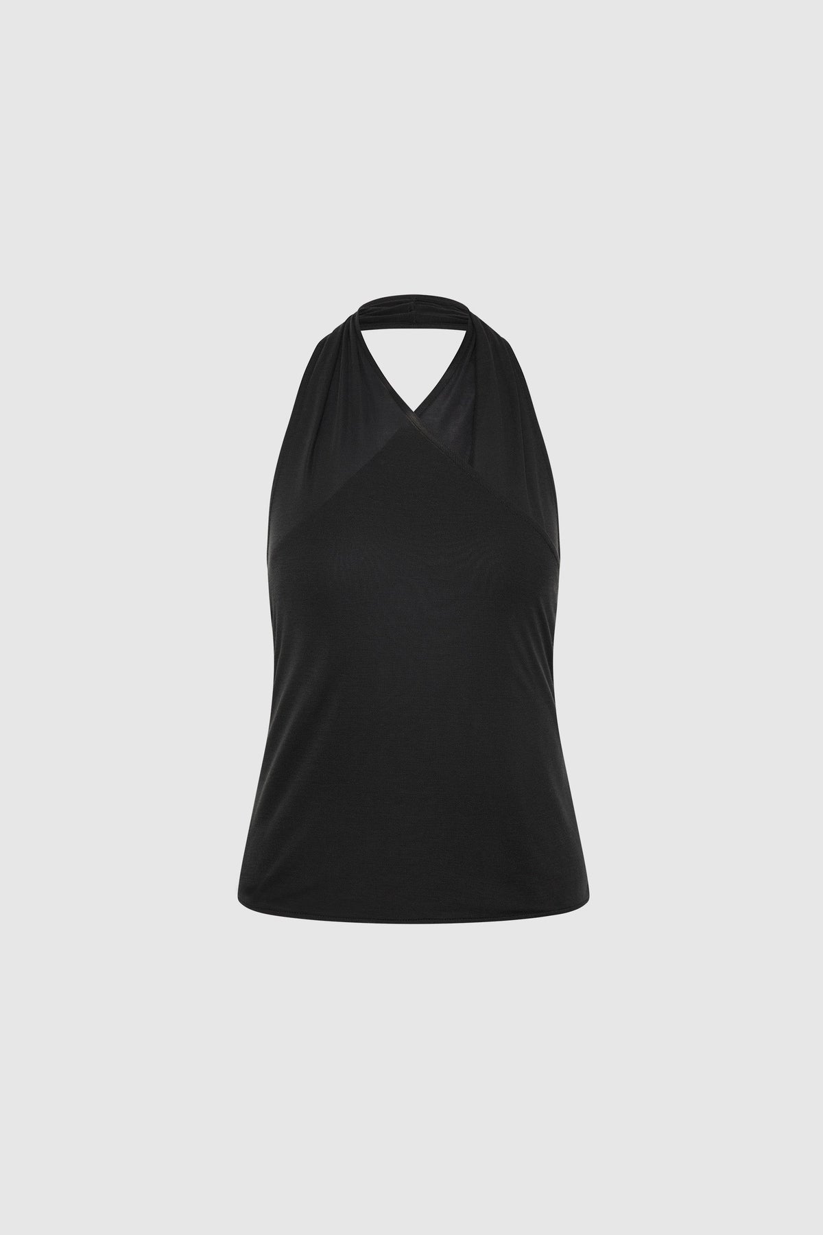 Fine Jersey Wrap Halter Top - Charcoal