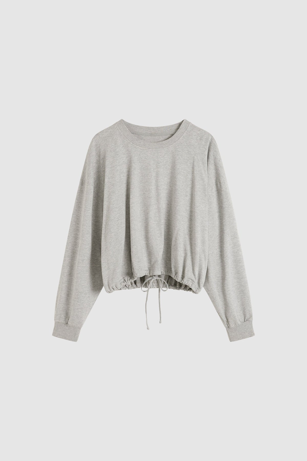 Drawstring Long Sleeve Top - Light Grey Marle