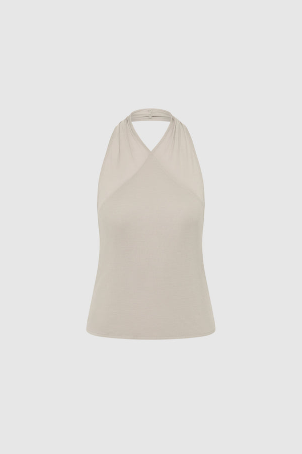 Fine Jersey Wrap Halter Top - Soft Ash