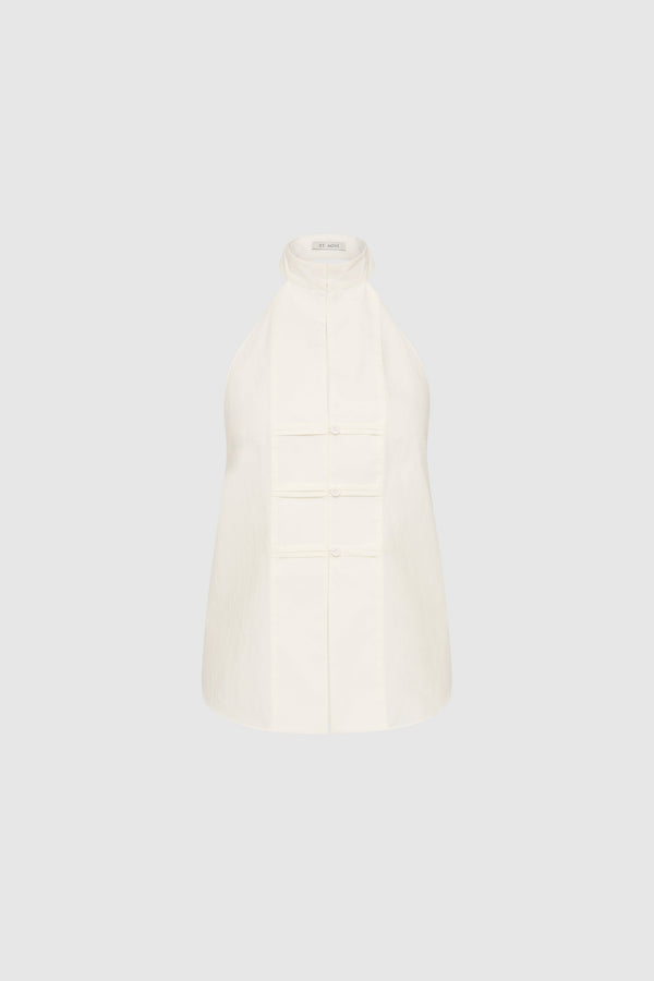 Button Detail Halter Top - Off White