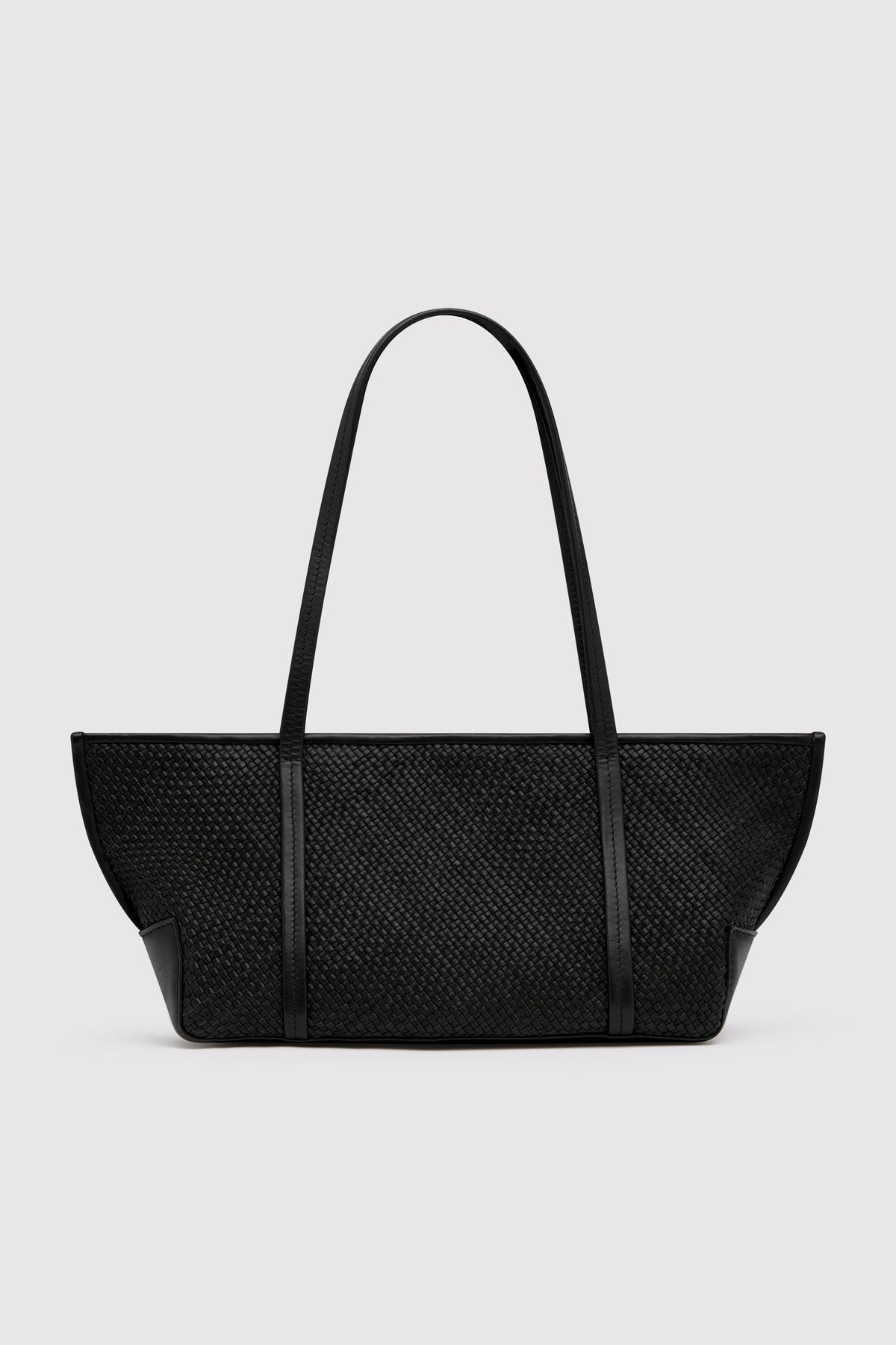 Woven Slim Bateau Tote - Black