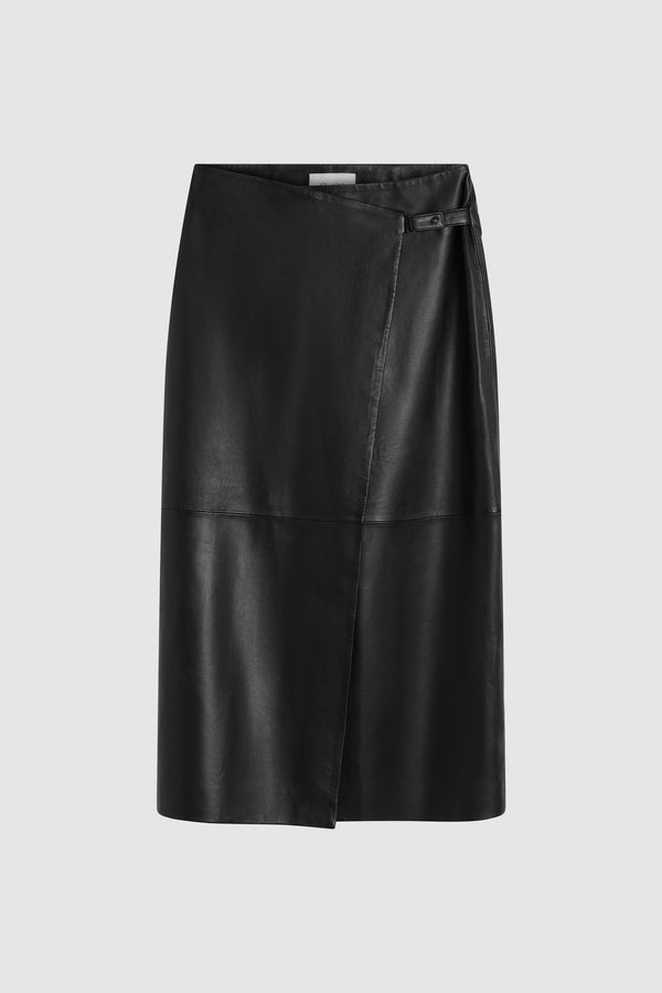 Leather Wrap Skirt - Black