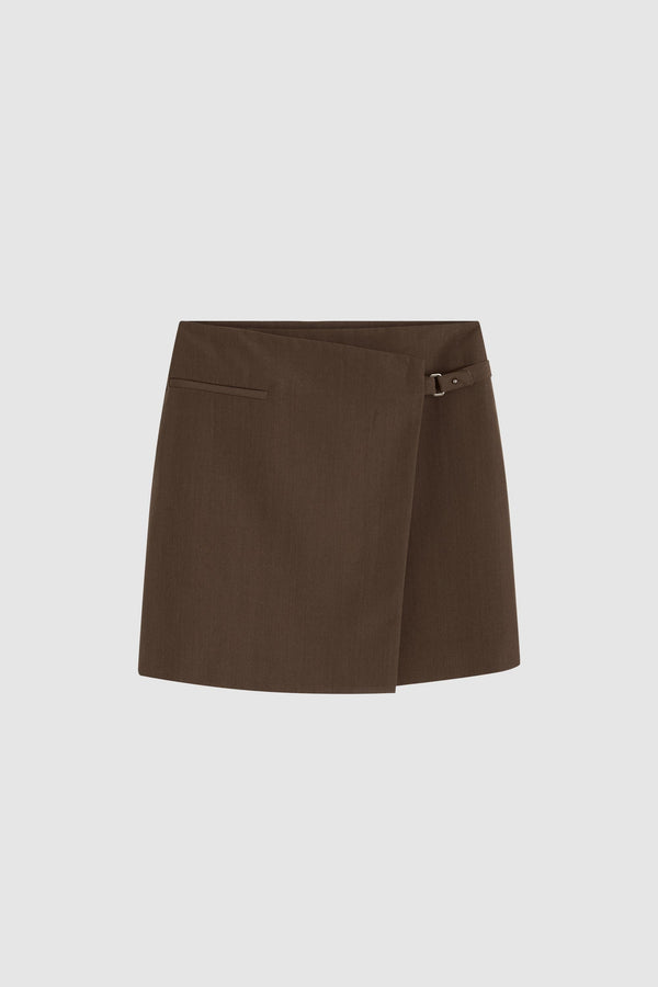 Silk Canvas Wrap Skirt - Mud