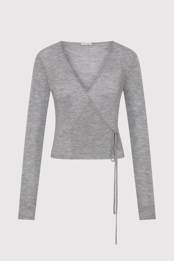 Baby Wool Wrap Top - Grey Marle