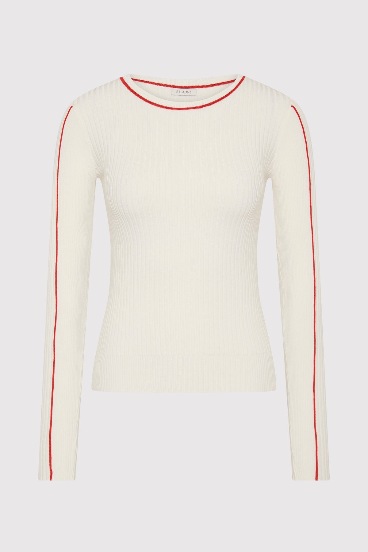 Fine Line Long Sleeve Top - Off White / Red