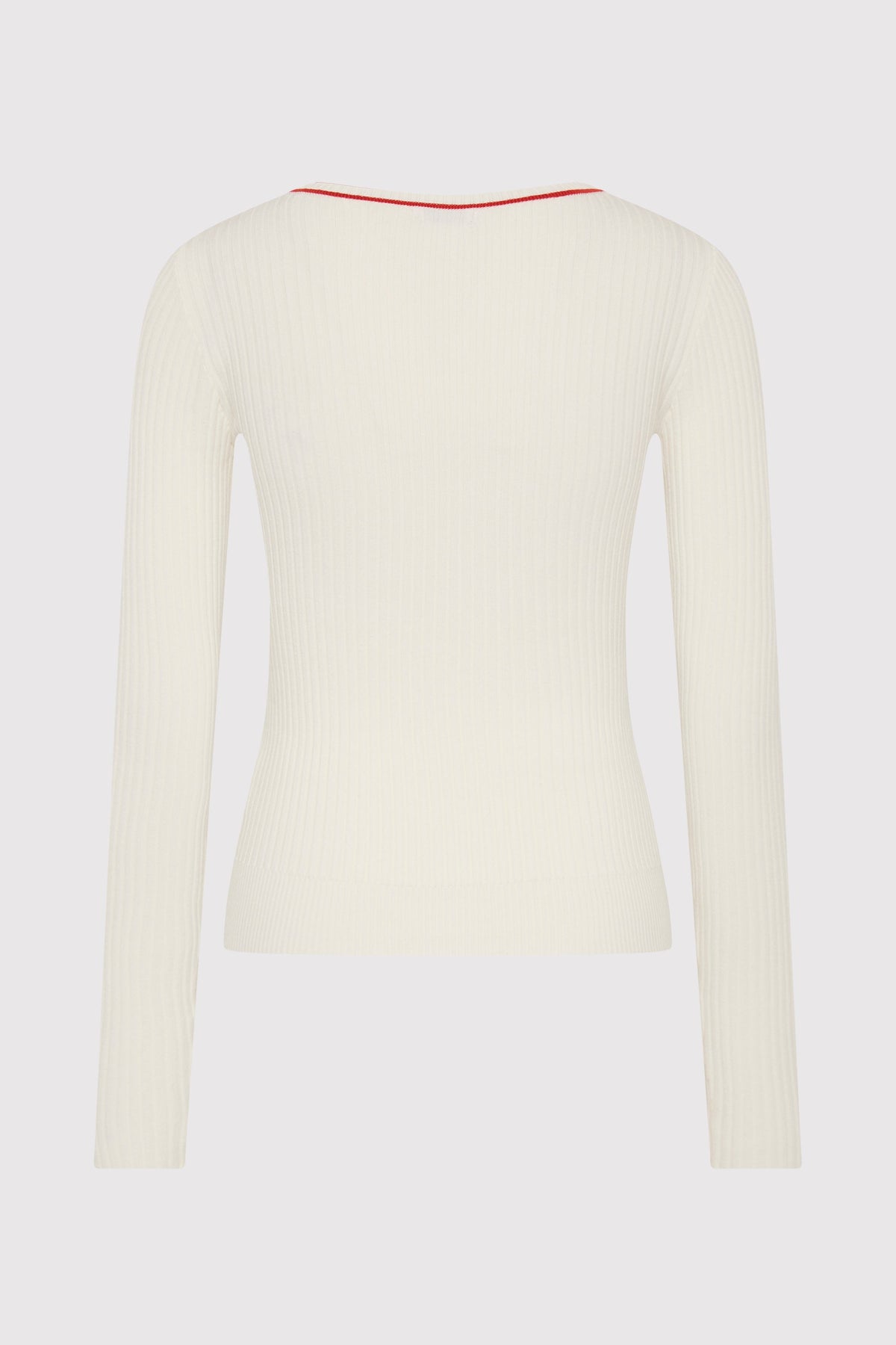 Fine Line Long Sleeve Top - Off White / Red