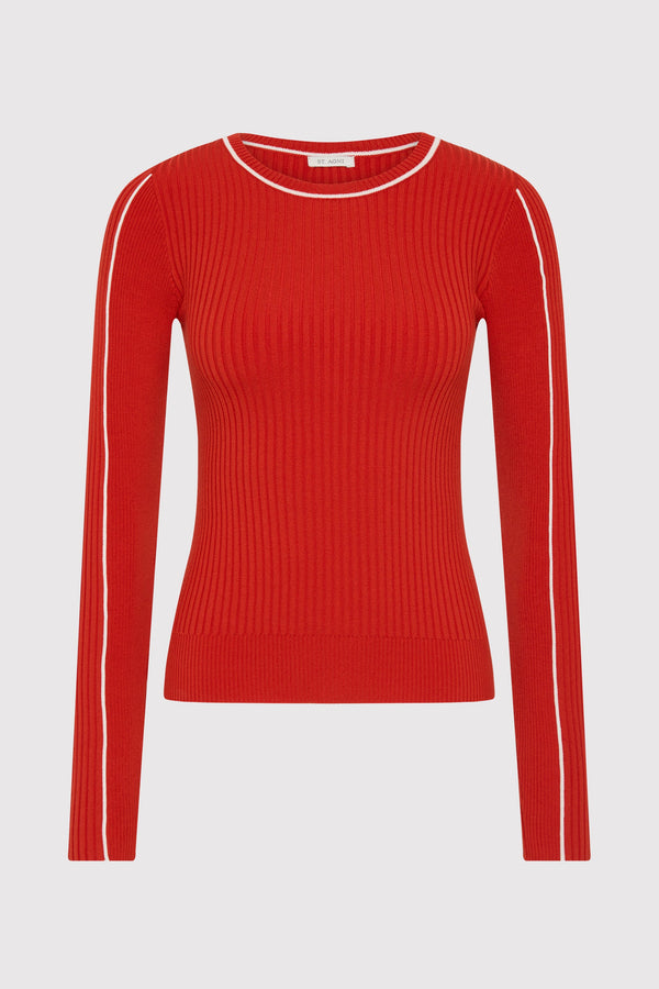Fine Line Long Sleeve Top - Red / Off White